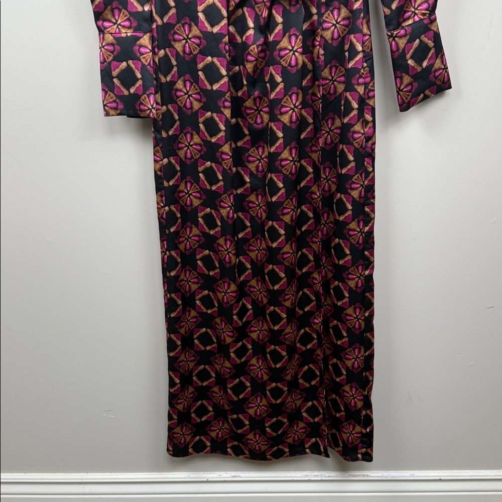 Misa Los Angeles X Anthropologie silky long sleeve abstract print Maxi with slit - Picture 5 of 11